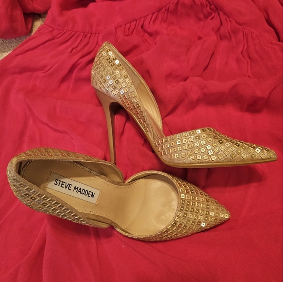 Steve Madden Varcityr Gold Multi D'Orsay Pumps Gold Sequin High Heels 8.5M - Picture 7 of 15
